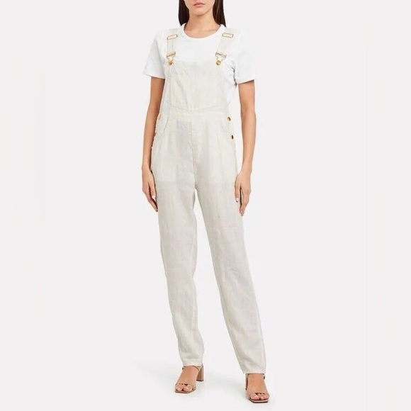 We Wore What Basic Linen Overalls in Natural Oatmeal Size Small - Picture 3 of 12